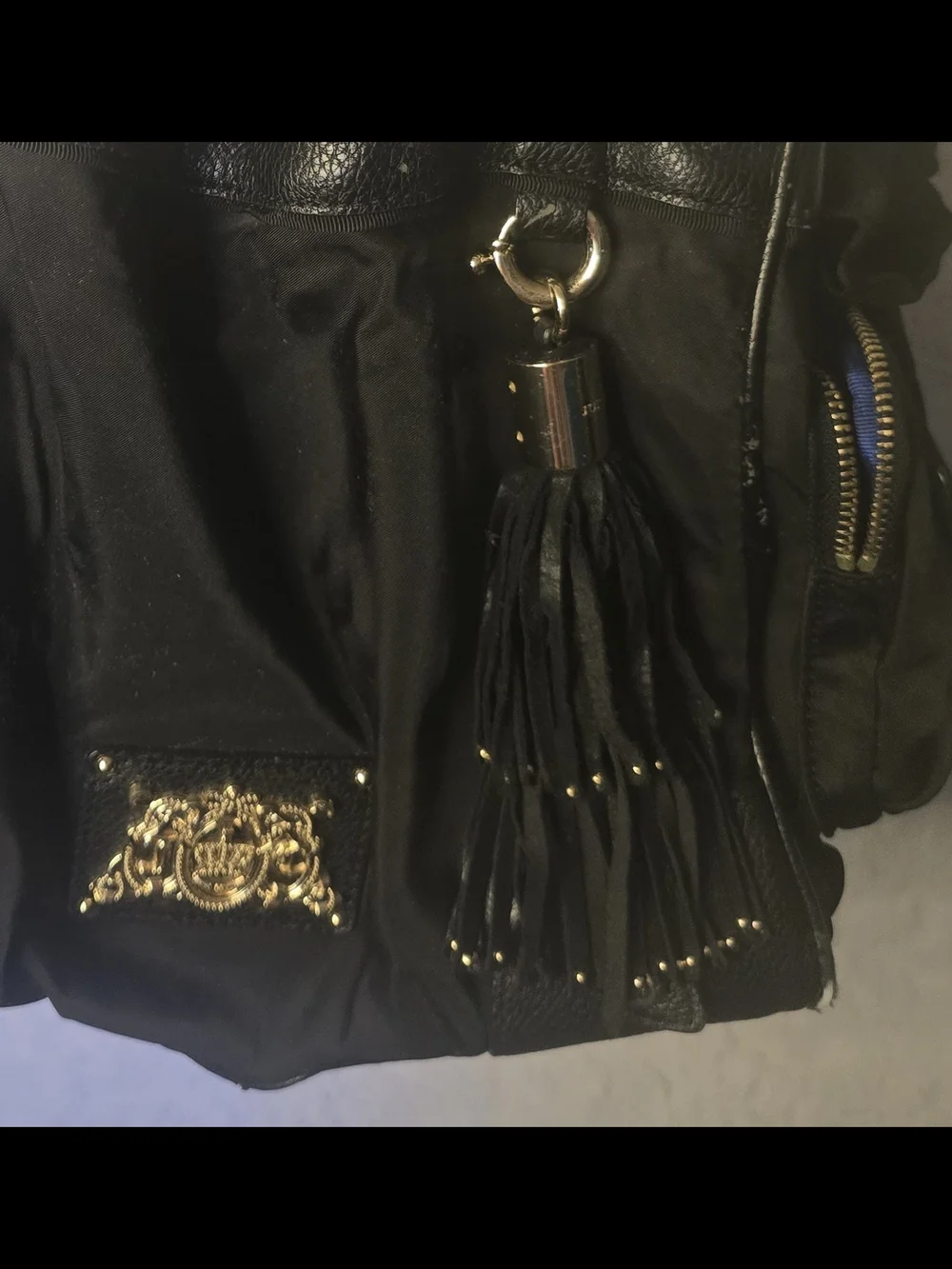Vintage Juicy Couture Black Leather Tassel Bag Charm / Purse for Repair TLC READ